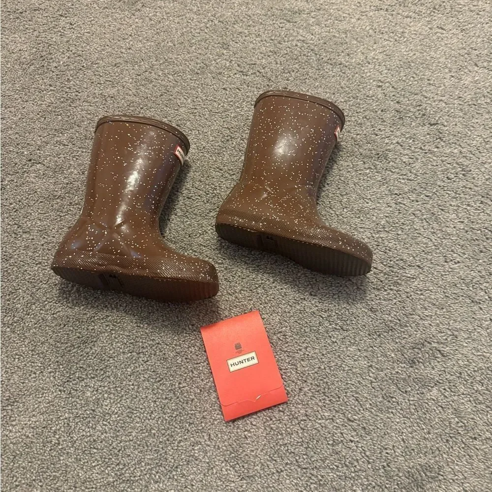 Hunter Brown Bolt Glitter Classic Rainboot Sz 12